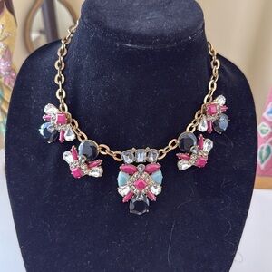 J Crew Satin Gold Cable Link Statement Necklace Blk, Purple, Gray, Blue Crystals